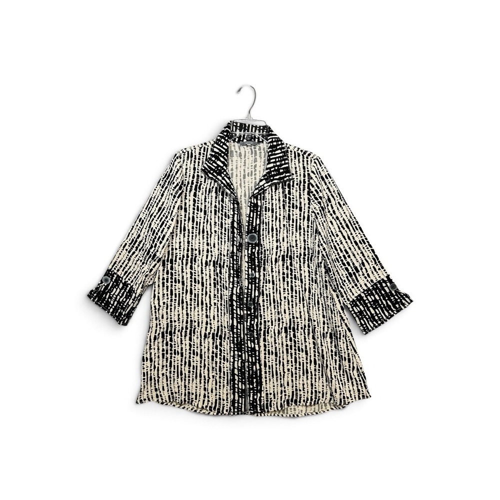 Habitat Clothes to Live in Top Small Abstract Tunic black & white Button